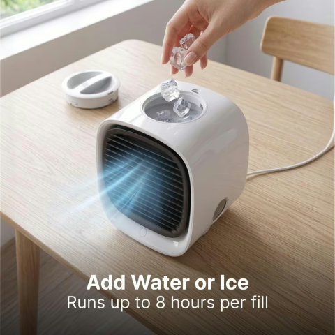 AiraBreeze portable air cooler cooling a living room